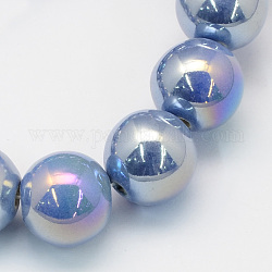 Handgemachte Porzellan runde Perlen, ab Farbe plattiert, Kornblumenblau, 9 mm, Bohrung: 2 mm