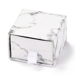 Scatola quadrata del cassetto della carta, con spugna nera e corda in poliestere, modello in marmo, per bracciale e anelli, fumo bianco, 5.2x5.05x3.4cm