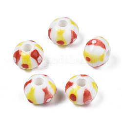 Perles européennes en porcelaine manuelles, Perles avec un grand trou   , pas de noyau métallique, rondelle, jaune, 13x9.5mm, Trou: 4mm