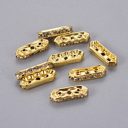 Strass de moyen-orient , 6 pcs perles de strass transparentes, laiton, dorée, sans nickel, taille:  Largeur environ 5mm, Longueur 16mm, épaisseur de 3mm, Trou: 1mm, 3 trous
