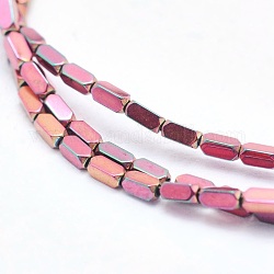 Electroplate Non-magnetic Synthetic Hematite Beads Strands, Vacuum Plating, Faceted, Cuboid, Hot Pink, 3x1x1mm, Hole: 0.5mm, about 143pcs/strand, 15.7 inch(40cm)