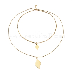 304 Stainless Steel Double Layer Necklaces, with Box Chains & Snake Chains, Leaf, Golden, 20.28 inch(51.5cm)
