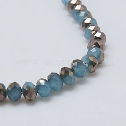 Electroplate Imitation Jade Glass Bead Strands, Half Black Plated, Faceted, Rondelle, Light Sky Blue, 8x6mm, Hole: 1mm, about 68pcs/strand, 17.3inch