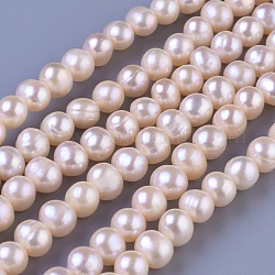 Hebras de perlas de agua dulce cultivadas naturales, redondo, peachpuff, 7~8mm, agujero: 0.8 mm, aproximamente 46~47 pcs / cadena, 13.78 pulgada (35 cm)