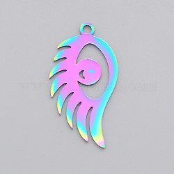 Ion Plating(IP) 201 Stainless Steel Pendants, Laser Cut, Wing with Eye, Rainbow Color, 30x15.5x1mm, Hole: 2mm