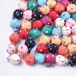 Polyester Cloth Fabric Covered Foam Beads, No Hole/Undrilled, Round, Flower Pattern, Mixed Color, 22~23x16.5~17mm
