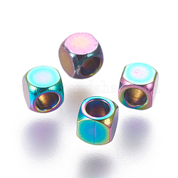 Placcatura ionica (ip) 304 perline distanziatrici in acciaio inossidabile, cubo, colore arcobaleno, 3x3x3mm, Foro: 1.8 mm