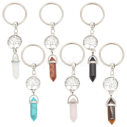 DELORIGIN 6Pcs Round Crystal Natural & Synthetic Keychain