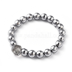 Bracelets extensibles pour hommes, avec des non-magnétiques perles synthétiques d'hématite, crâne à facettes perles de verre galvanoplastie et boîte d'emballage en carton, platinée, 2-3/8 pouce (6.1 cm)