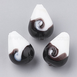 Perles vernissées manuelles, larme, noir et blanc, 22~23x16~17mm, Trou: 1.5~2mm
