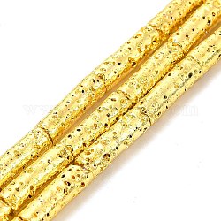 Fili di perle di roccia lavica naturale elettrodeposta, colonna, oro placcato, 13x4mm, Foro: 1 mm, circa 29~30pcs/filo, 15.35~15.94 pollice (39~40.5 cm)