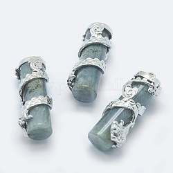 Ciondoli labradorite naturale, con accessori di ottone, colonna con drago, platino, 40.5~41.5x14x15mm, Foro: 3.5x5 mm