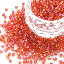 Perline di tromba in vetro, colori trasparenti arcobaleno, arancio rosso, 2.5~3x2mm, Foro: 0.9 mm, circa 15000pcs/libbra