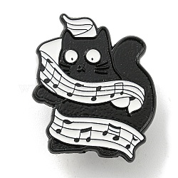 Musik-Thema Cartoon schwarze Katze Emaille-Pins, Abzeichen aus schwarzer Legierung für Damen und Herren, Musiknote, 28.3x24.5x1.4 mm