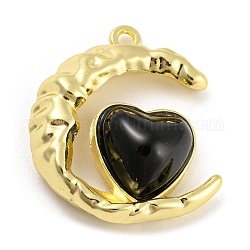 Lega con pendenti in vetro, ciondoli a forma di luna e cuore, oro, 24x20x7mm, Foro: 1.5 mm