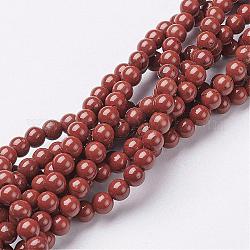 Jaspe rouge naturel ronde perles brins, firebrick, 4mm, Trou: 0.8mm, Environ 95 pcs/chapelet, 16 pouce