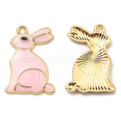 Alloy Pendants, with Enamel, Golden, Cadmium Free & Nickel Free & Lead Free, Rabbit Charms, Pink, 25x17.5x2.5mm, Hole: 1.6mm