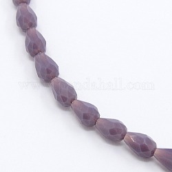 Opaque Solid Color Crystal Glass Faceted Teardrop Beads Strands, Medium Purple, 3.5x5mm, Hole: 1mm,  about 99pcs/strand, 19.8 inch