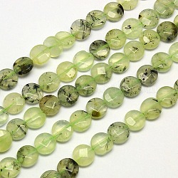 Natural Prehnite Beads Strands, Faceted, Flat Roound, Yellow Green, 10x4.5mm, Hole: 1mm, about 40pcs/strand, 15.7inch