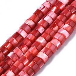 Natural Trochus Shell Beads Strands, Dyed, Flat Round/Disc, Heishi Beads, Crimson, 4x2mm, Hole: 0.8mm, about 154~160pcs/strand, 14.96~15.75 inch(38~40cm)