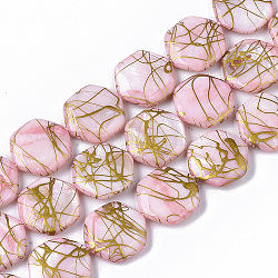 Fili perline di conchiglia d'acqua dolce, tinto, esagono, perla rosa, 18~20x17.5~18.5x3.5~5.5mm, Foro: 1 mm, circa 21pcs/filo, 15.16 pollice~15.98 pollici