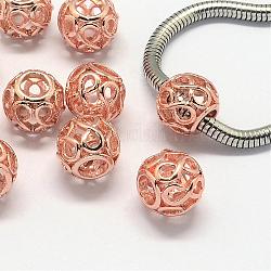 Perles européennes en alliage, Perles avec un grand trou   , rondelle, creux, or rose, 11x9.5mm, Trou: 5mm