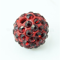 Pave Disco Ball Beads, Polymer Clay Rhinestone Beads, Grade A, Siam, PP15(2.1~2.2mm), 14mm, Hole: 2mm