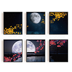 Chemical Fiber Oil Canvas Hanging Painting, Home Wall Decoration, Rectangle, Moon Pattern, 250x200mm, 6 style, 1pc/style, 6pcs/set