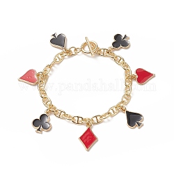 Playing Cards Alloy Enamel Charm Bracelet, 304 Stainless Steel Jewelry for Women, Colorful, 7-1/2 inch(19cm)