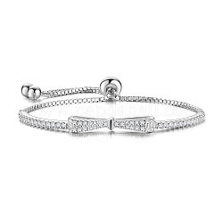 SHEGRACE Rhodium Plated 925 Sterling Silver Bracelets, with Grade AAAA Cubic Zirconia, Bowknot, Clear, Platinum, 7-7/8 inch(20cm)