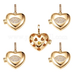Brass Micro Pave Clear Cubic Zirconia Diffuser Locket Pendants, Long-Lasting Plated, Lead Free & Cadmium Free, Heart with Eye, Real 18K Gold Plated, 19x23x8mm, Hole: 5.5x3mm, 5pcs/box