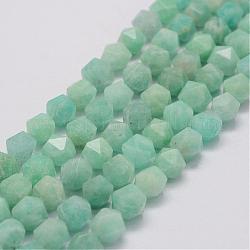 Natural Amazonite Bead Strands, Star Cut Round Beads, Faceted, 10x9x9mm, Hole: 1mm, about 40pcs/strand, 15.3 inch(39cm)