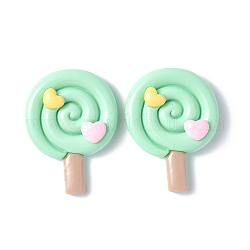 Opaque Resin Cabochons, Lollipop with Heart, Pale Green, 34.5x26x8.5mm
