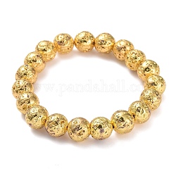 Bracciali elasticizzati con perle di roccia lavica naturale galvanica, placcato di lunga durata, tondo, oro placcato, 2-1/4 pollice (5.6 cm), perline:10.5mm