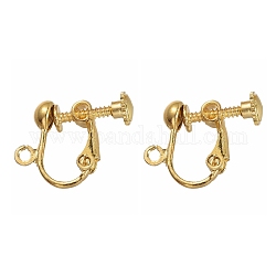 Brass Clip-on Earring Findingsfor non-pierced Ears, with Loop, Golden, Nickel Free, about 13.5mm wide, 17mm long, 5mm thick, Hole: about 1.2mm