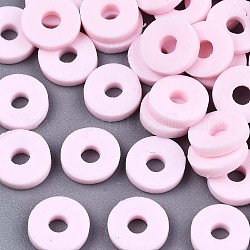 Бусины из полимерной глины , для поделок ювелирных изделий, Диск / плоские круглые, Heishi бусы, розовые, 6x1 мм, отверстие : 2 мм, Около 1175 шт / 50 г