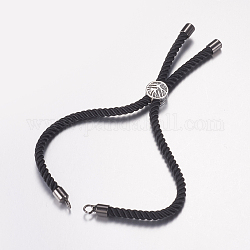 Création de bracelets à cordon torsadé en nylon, fabrication de bracelet de curseur, avec les accessoires en laiton, arbre de la vie, noir, gunmetal, 8-5/8 pouce (220 mm), 3mm, Trou: 2mm