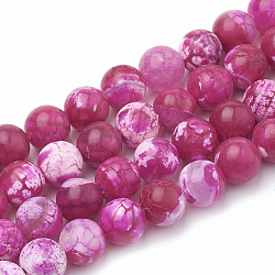 Cuentas de perlas de ágata craqueladas naturales teñidas, redondo, fucsia, 6~6.5mm, agujero: 1 mm, aproximamente 64 pcs / cadena, 15.1 pulgada