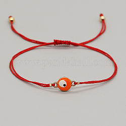 Alloy Evil Eye Link Bracelet, Braided Adjustable Lucky Bracelet, Orange, 11 inch(28cm)