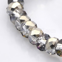 Perlas de vidrio electrochapado de Rondelle facetado semicapa, Plata Plateada, 4x3mm, agujero: 1 mm, aproximamente 120 pcs / cadena, 16 pulgada