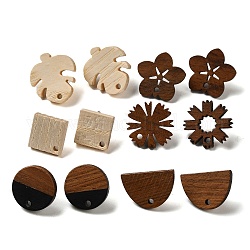 Reperti di orecchini a bottone in legno, per donne, stile misto, colore misto, 12~20x11~18mm, Foro: 1.8 mm, ago :0.67mm