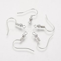 Brass Earring Hooks, Ear Wire, with Horizontal Loop, Nickel Free, Silver Color Plated, 19mm, Hole: 1.5mm, 21 Gauge, Pin: 0.7mm