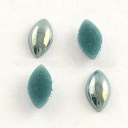 Pearlized Plated Opaque Glass Cabochons, Horse Eye, Dark Cyan, 18x9x4.5mm