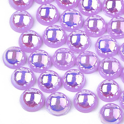 Cabujones de perlas de imitación de plástico ABS, color de ab chapado, semicírculo, púrpura medio, 6x3 mm, 5000 unidades / bolsa