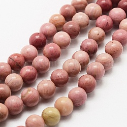 Chapelets de perles en rhodonite naturelle, ronde, 4mm, Trou: 0.8mm, Environ 85~90 pcs/chapelet, 15 pouce ~ 16 pouces (38~40.5 cm)