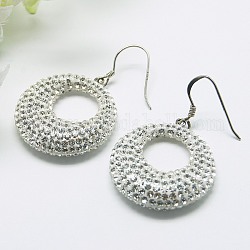 Resin Austrian Crystal Earrings, with 925 Silver Earring Hooks, Flat Round, 001_Crystal, 41mm