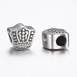 304 Stainless Steel European Beads, Crown, Large Hole Beads, Antique Silver, 11x12x8mm, Hole: 4.5mm