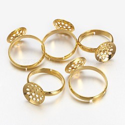 Componentes de anillo de latón, bases del anillo de tamiz, ajustable, sin níquel, dorado, 17mm, Bandeja: 12 mm