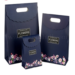 Sacs-cadeaux à rabat en papier rectangle, avec poignée & mot & motif floral, sacs à provisions, bleu de Prusse, 19x9.1x26.2 cm