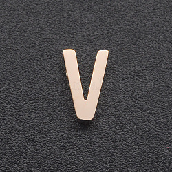 201 Edelstahl Anhänger / charms, für einfache Halskettenherstellung, Laserschnitt, Buchstabe, Roségold, letter.v, 8x5x3 mm, Bohrung: 1.8 mm